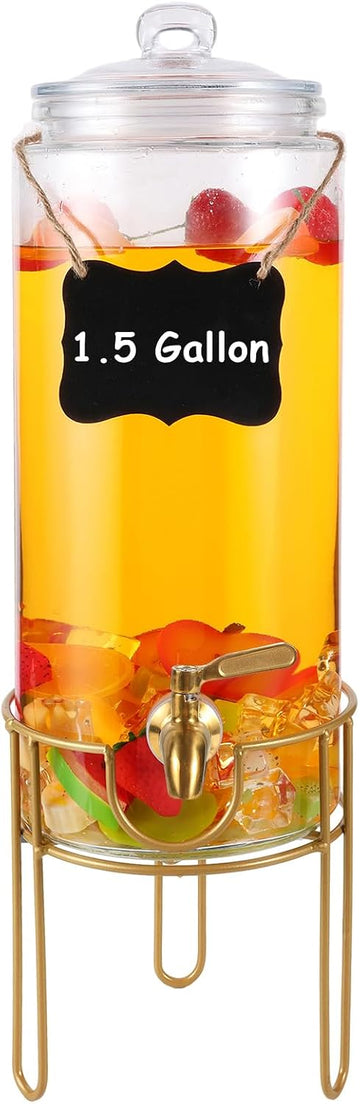 1.5 Gallon Drink dispenser, With Stand, Drink Dispensers for Parties With Stainless Steel Spigot + Marker &