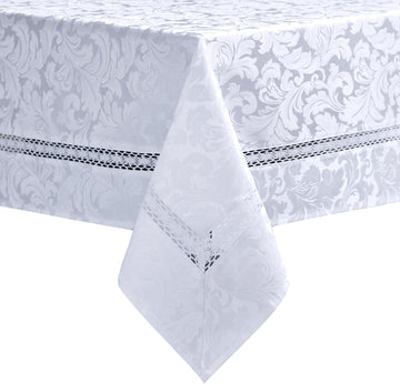 Heavy Duty Fabric Tablecloth with White Lace-Waterproof/Wrinkle Free/Stain Resistant/Oil Proof