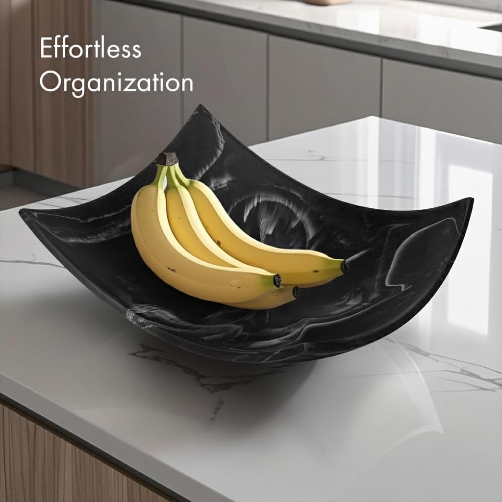 Black Marble Look Decorative Bowl, Coffee Table Decor for Living/Dining Room, Modern Black Catch-All Key Dish