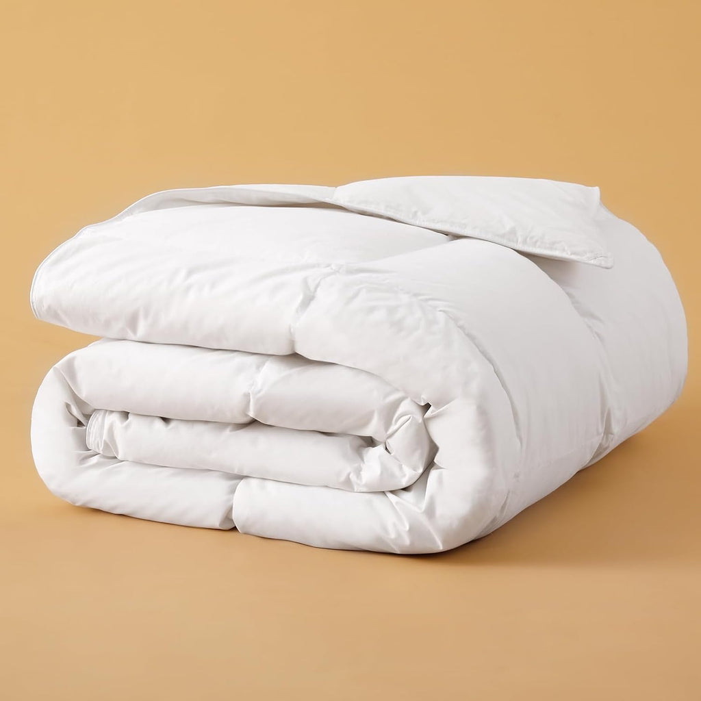 Feather Down Fiber Comforter King, Ultra Soft Fabric Duvet Insert, Luxurious Hotel Collection White 