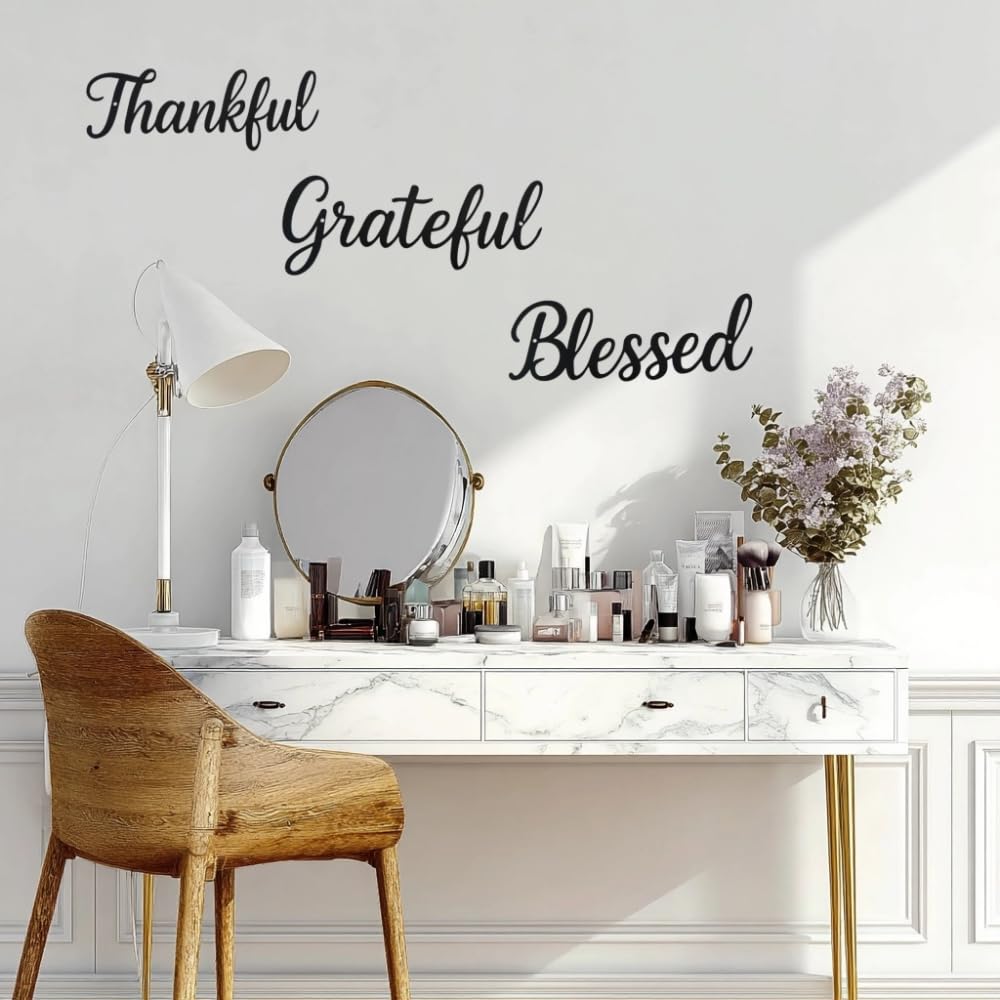Thankful Grateful Blessed Wall Decor, Christian Wall Art 3Pcs