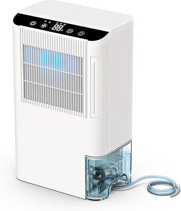 Dehumidifiers for Home, 2000 Sq.Ft Small Dehumidifier with 3.3ft Drain Hose, 2.5L Tank, Timer Sleep Mode