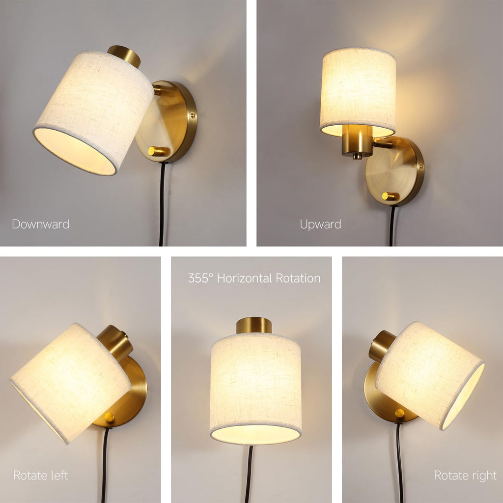 Plug-in Wall Sconce White Linen Shade Adjustable