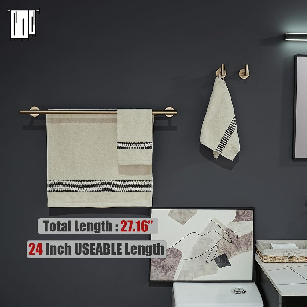 Bathroom Hardware Set, 5-Piece Bath Accessories Set Champagne Bronze Wall Mount Includes 24 in Towel Bar, 9 in HT