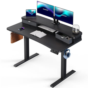 48′′ x 28′′ Electric Standing Desk with 2 Drawers, C-Clamp Mount Compatible, Height Adjustable Computer Desk, Home