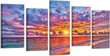 5 Pieces Modern Canvas Painting Wall Art Colorful Sunset Over Ocean on Maldives Seascape Picture Print On Canvas