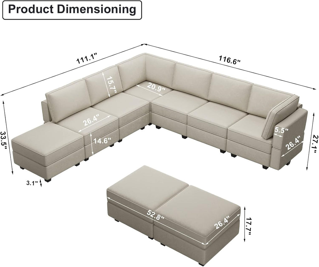Modular Sectional Sofa with Ottoman Velvet L Shaped Corner Sofa Set Convertible Sectional Sofa with Chaise Velvet