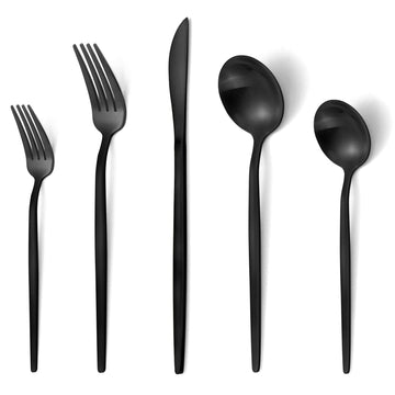 Matte Black Silverware Set, 20-Piece Stainless Steel Flatware Set, Satin Finish tableware Cutlery Set, Service for 4