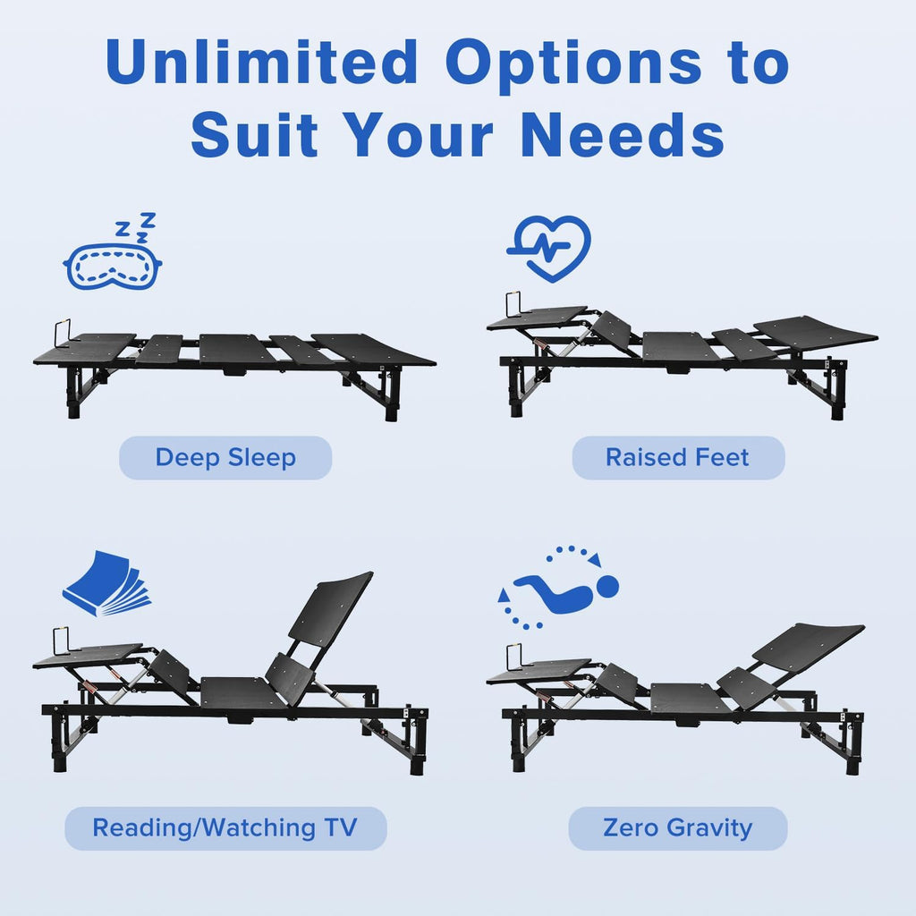 Ergonomic Adjustable Bed Frame, Independent Head and Foot Incline, Zero Gravity, Electric Bed Base with Wireless