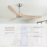 Inspired Maverick Style 52" Modern Ceiling Fan, No Light, 6-Speed, Reversible, Timed Shutdown, DC Motor, Natural Wood 3 Blade, Porch, Bedroom, Living Room A101-B0C7L4CS79