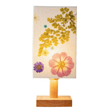 Dried Flowers Table Lamp 5W LED 3Color Temperatures Pressed Flower Bedside Lamp Square Linen Shade with Wood Base