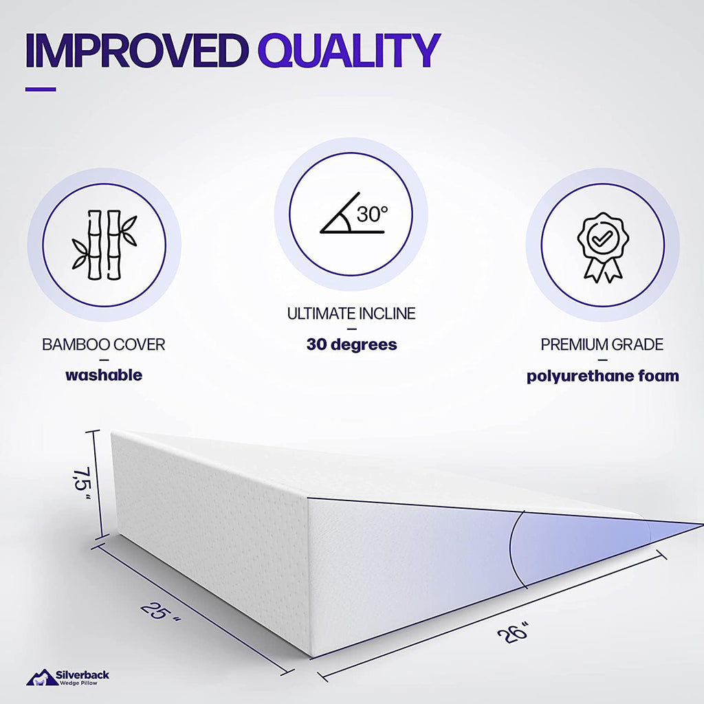 7.5" Wedge Pillow for Acid Reflux - Dr. Recommended Height, Luxurious 2" Memory Foam Pillow Wedge for Sleeping, GERD