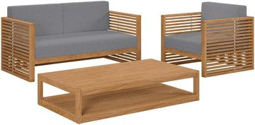 Carlsbad 3-Piece Teak Wood Outdoor Patio Set in Natural Gray
