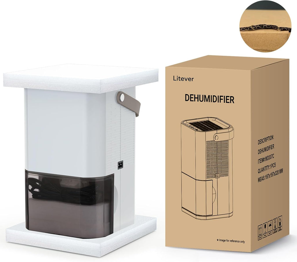 Dehumidifier Dual Core Compact Quiet for Home. Portable, Auto Shut OFF, 57OZ Water Tank. Delay