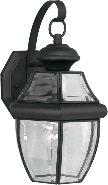 Traditional Outdoor Wall Lantern with Clear Beveled Glass - Black