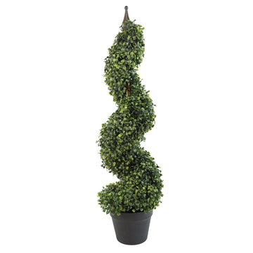 Artificial Boxwood Tower Tree Topiary Spiral Twist Metal Top Design UK, 90cm (3Ft) Tall, Green