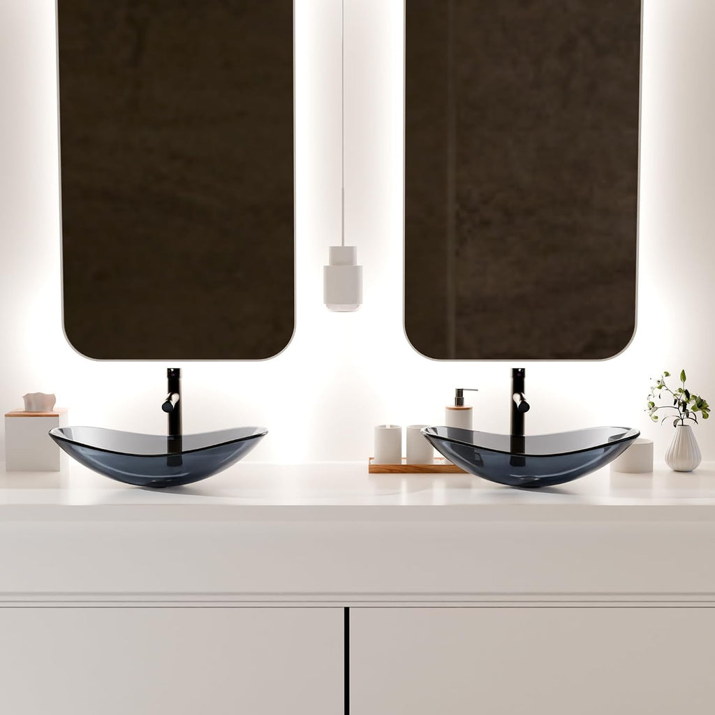 Vessel Sink Bathroom Sinks Tempered Glass Art Basin 20.8"x13.7" Oval Bowl Above Counter with Faucet and Pop-Up Drain