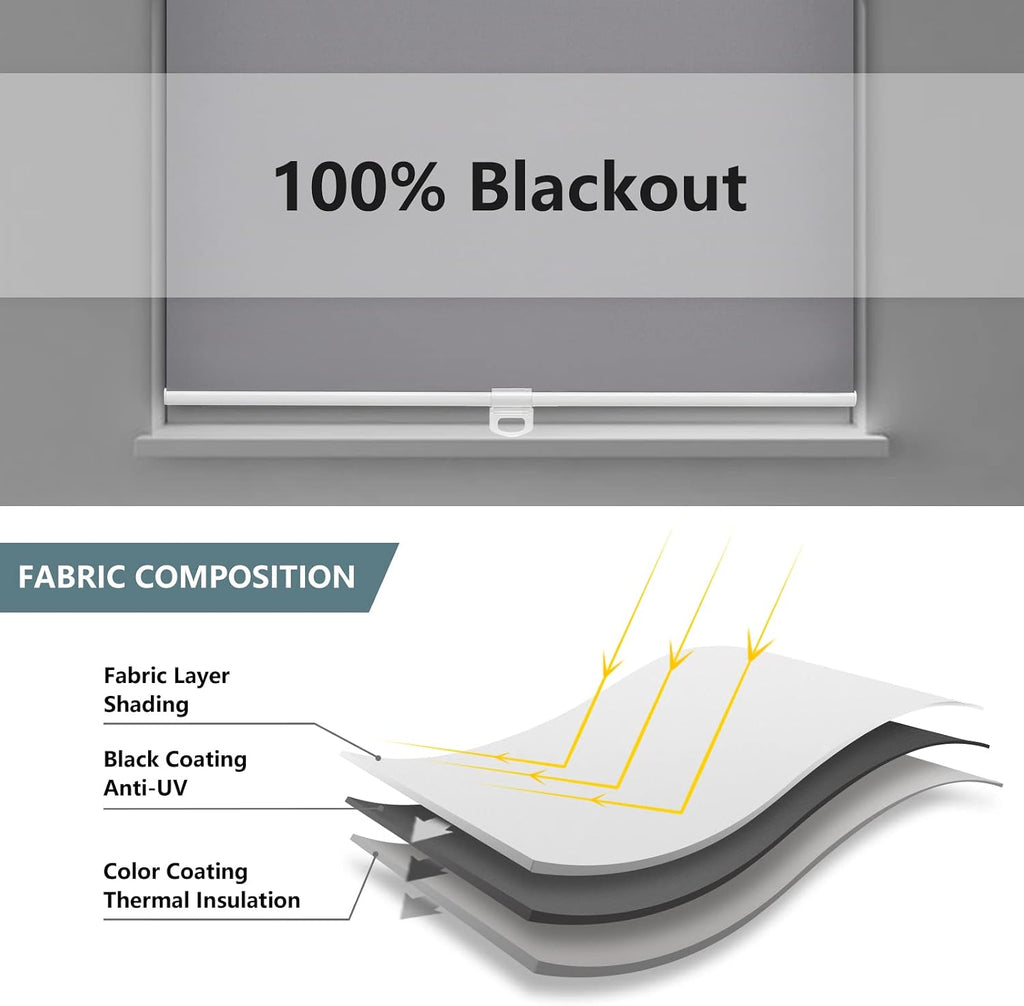 Blackout Cordless Roller Shade Windows, 15"W x 64"H, Black