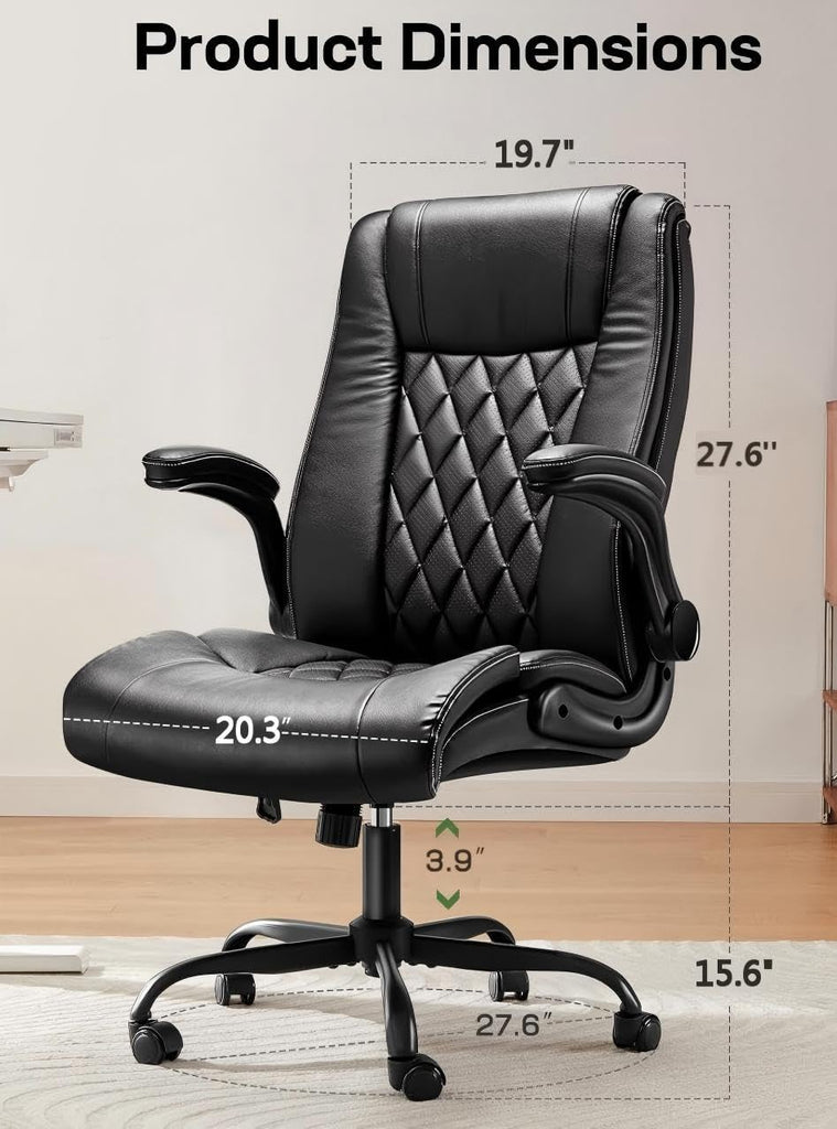 Executive Ergonomic Desk Chair with Flip-up Armrests PU Leather Height-Adjustable Swivel Rolling Dark