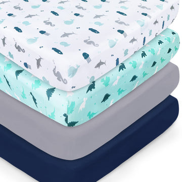 Crib Sheets for Boys or Girls 4-Pack, Fitted Crib Sheet 52'' x 28''