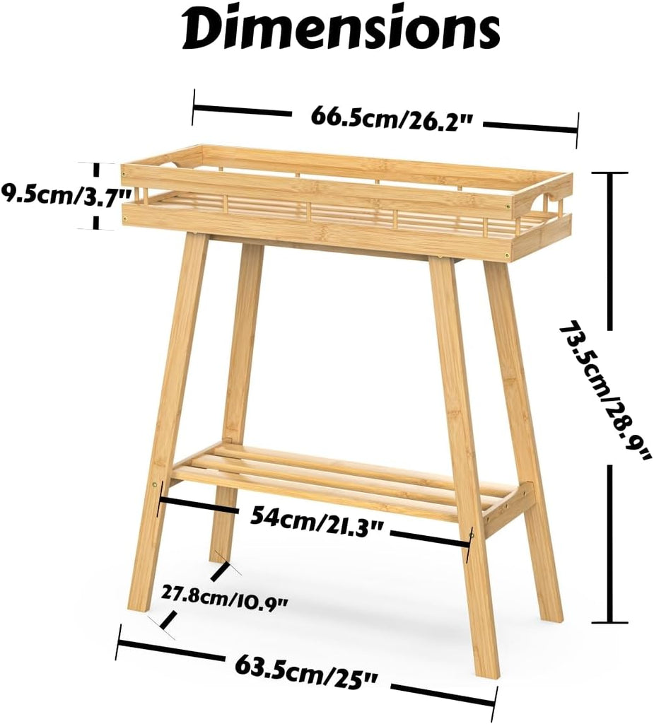 Bamboo Plant Stand Indoor, 2 Tier Small Plant Table, Tall Plant Stand for Indoor Plants, Window Sill Plant Shelf