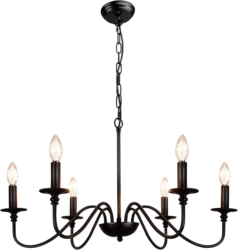 Farmhouse Chandelier for Dining Room: 6-Light Black Industrial Kitchen Island Pendant Light Fixture - Rustic Candle