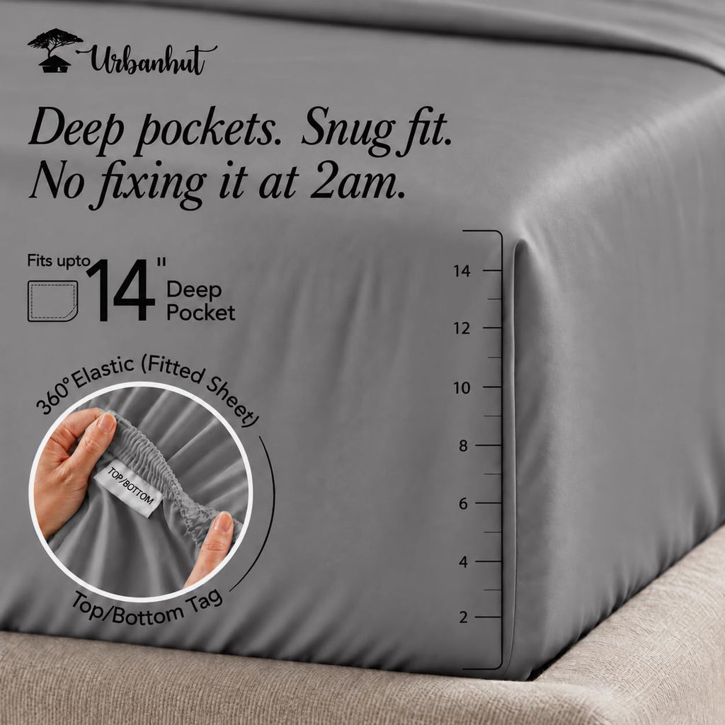 100% Egyptian Cotton Sheets Split King Size Sheet Set - Charcoal Grey