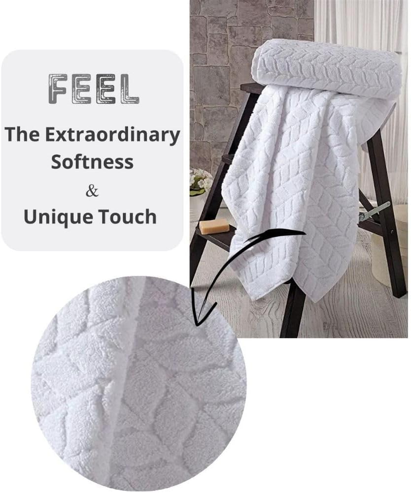 Turkish Cotton Bath Towels, Hand Towels - Soft Plush Jacquard Collection - Highly Absorbent Towel Set (Cream, 6 pcs