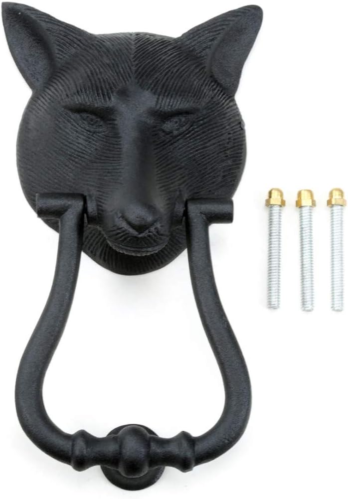 Door Knockers 8.5 in. Black Cast Iron Fox Head Shaped Door Knocker with Mounting Hardware