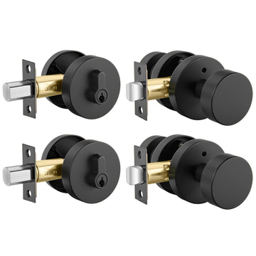Black Door Knobs with Deadbolt, Zinc Alloy Exterior Front Door Knobs and Single Cylinder Deadbolt, Matte Black Front