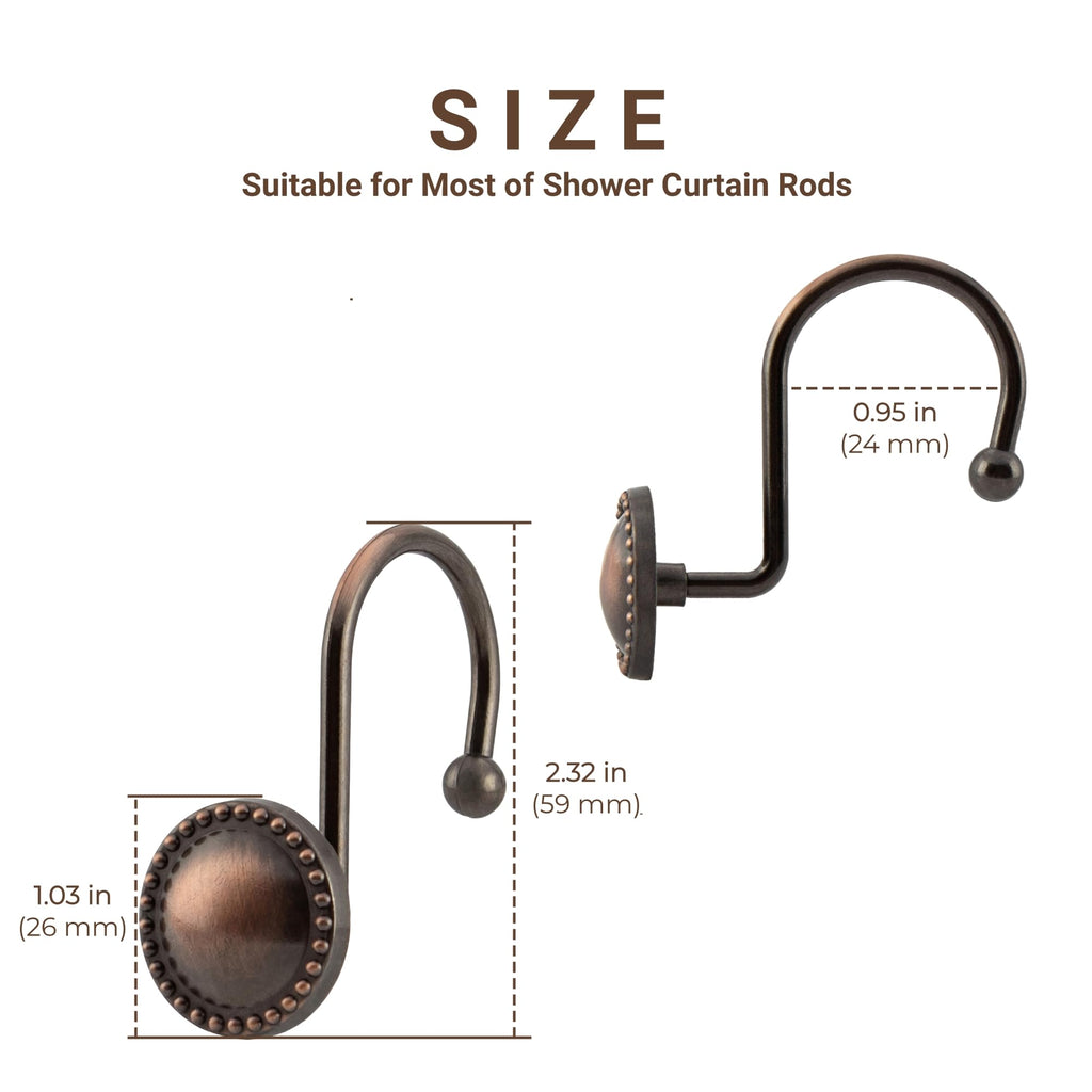 Shower Curtain Hooks, Rust-Resistant Decorative Rings, 12-Pack, Bronze
