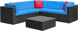 6 Pieces Patio Furniture Sets Outdoor Sectional Sofa All Weather PE Rattan Patio Conversation Set Manual Wicker Couch with Cushions and Glass Table (Blue) A106-B08HKS9SZY
