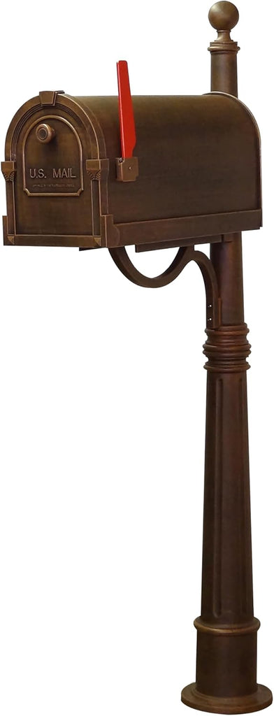 Savannah Curbside Mailbox with Ashland Post - Copper Mailbox with Aluminum Post