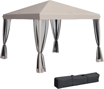 10' x 10' Pop Up Canopy Tent with Netting, Instant Gazebo, Screen House Room with Carry Bag, Height Adjustable Beige