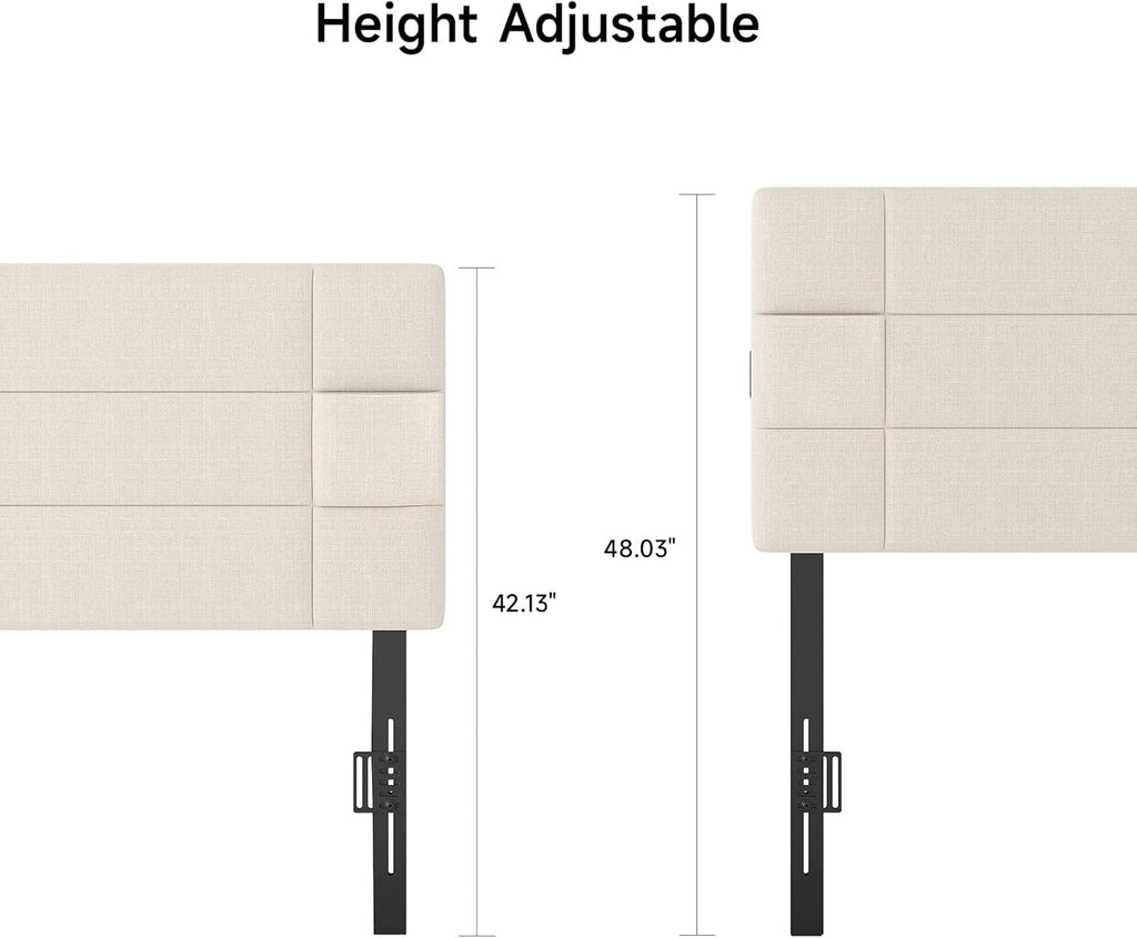 Upholstered Headboard Full/Queen with USB & Type C Port, Headboard Only Adjustable Height from 42" to 48", 2 Storage