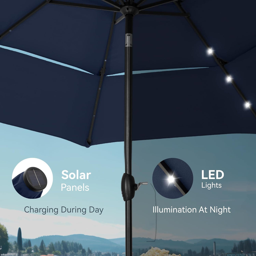 10ft Patio Umbrella with Light, Outdoor Large Auto-Tilt 3 Tier Market Table Umbrellas with 8 Sturdy Ribs and 1.5" Pole
