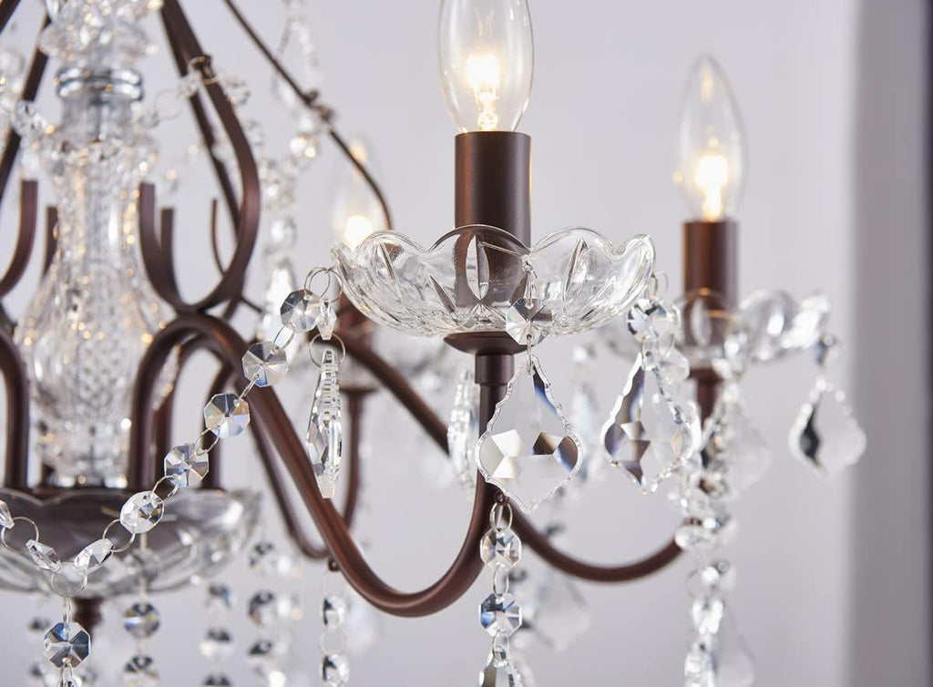 6 Light Crystal Chandelier Light Fixture Modern Chandelier Crystal Lighting, Crystal Pendant Raindrop Chandelier for Dining Room,Bedroom,Living Room,H23 x D24, 6-Light