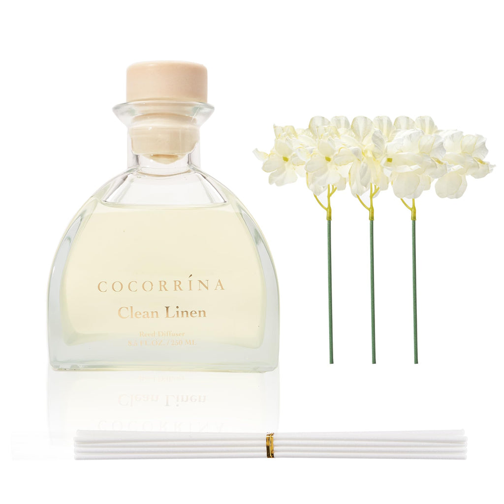Reed Diffuser - 8.5 Oz Clean Linen Reed Diffuser with 8 Sticks Bathroom Shelf Decor (Simple Luxe Collection)