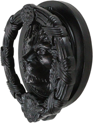 Hand Forged Cast Iron Black Royal Venetian Lion Head Decorative Door Knocker with Striking Plate Figurine Animal