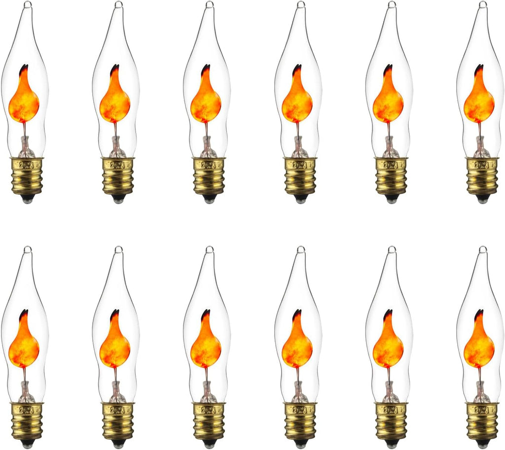 Petite Chandelier Flicker Flame Light Bulb Candelabra Base, Orange, for Holiday and Decorative Lighting, E12