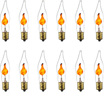 Petite Chandelier Flicker Flame Light Bulb Candelabra Base, Orange, for Holiday and Decorative Lighting, E12