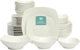 Brentwood 40-Piece Dinnerware Set - Square White Porcelain Plates and Bowls, Service for 8