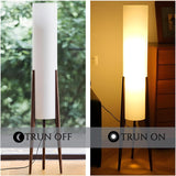 Farmhouse Floor Lamp,Walnut Wood Vintage Standings Lamp with Foot Switch, 3 Color White Fabric Tall Lamp