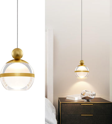 1-Light Gold Pendant Lights Kitchen Island Modern LED Ceiling Hanging Pendant Lights Acrylic Globe Pendant Light