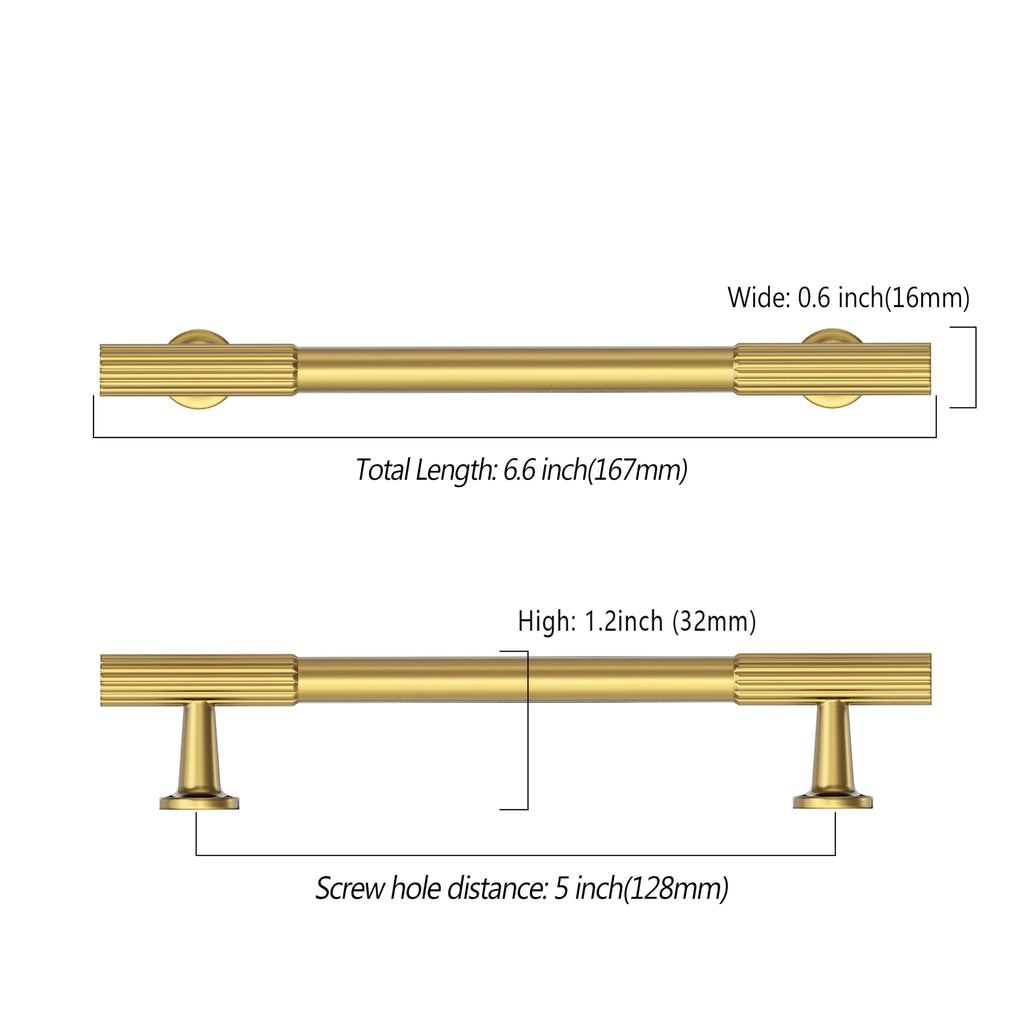 10 Pack 5 inch Vibrant Brushed Moderne Brass Cabinet Pulls
