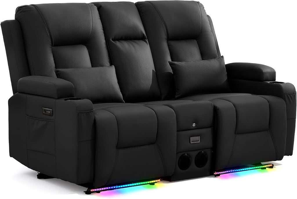 Power Loveseat Recliner Sofa with Console, Wall Hugger RV Reclining Couch