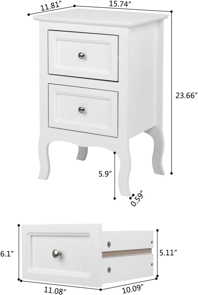 White Nightstand Set of 2, Nightstands with 2 Drawers, Bed Side Table/Night Stand, Small Nightstand , College Dorm