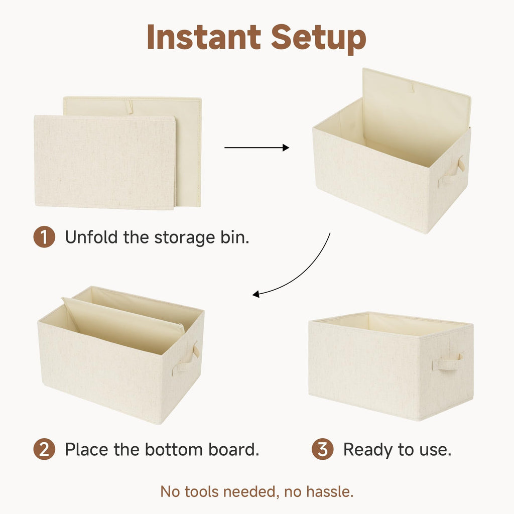 Bins, Beige (Cotton-Linen), Large, 3-Pack