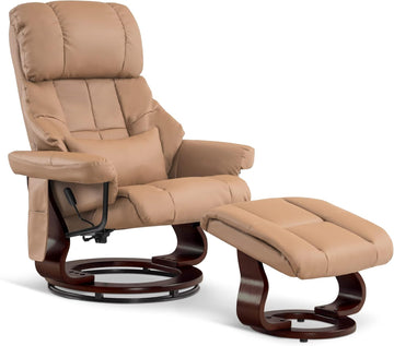 Modern Reclining Swivel Lounge Chair and Ottoman — Cognac Faux Leather