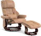 Modern Reclining Swivel Lounge Chair and Ottoman — Cognac Faux Leather